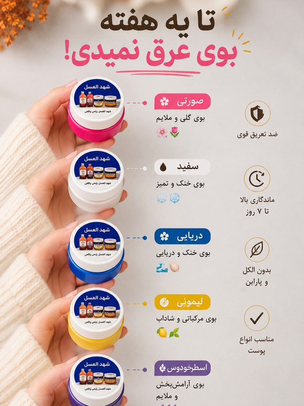 ضد تعریق و خوشبو کننده شهدالعسل | گیاهی، روشن کننده زیر بغل | ماندگاری تا ۳ روز